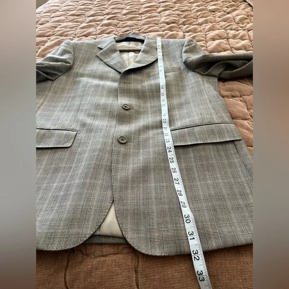 Couture Italian Beige Glen Plaid Super 150s Wool Blazer